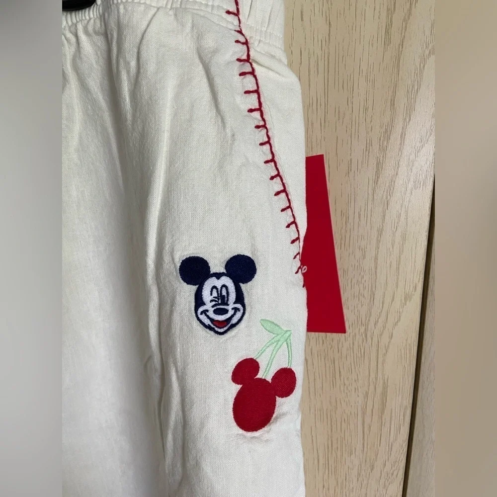 🩷 Old Navy X Disney Linen Blend Cherry Mickey Mouse Embroidered Shorts New XXL